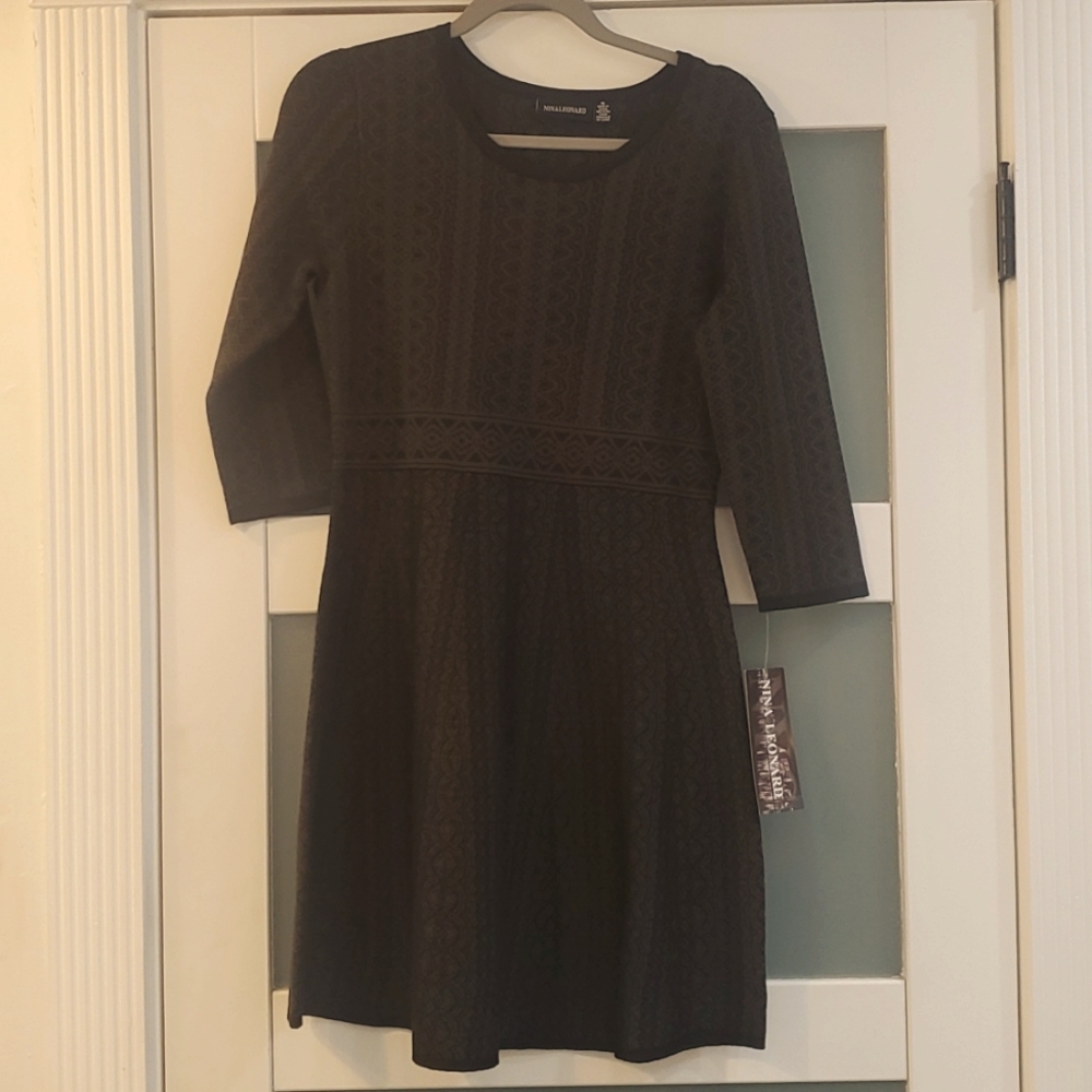 NWT Nina Leonard Olive/Black Dress - Medium